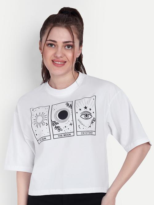 women round neck front print boxy t-shirt - 21377018 - Very Small Image - 1