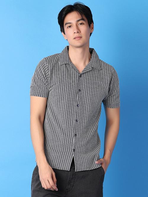 men stripes short sleeve casual shirt - 21378399 - Very Small Image - 1