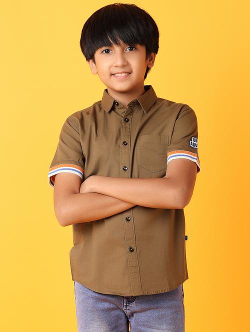 boys brown solid shirt - 21381606 - Very Small Image - 1