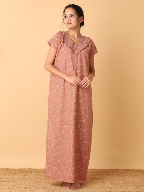 women brown printed nighty - 21381944 - Very Small Image - 1