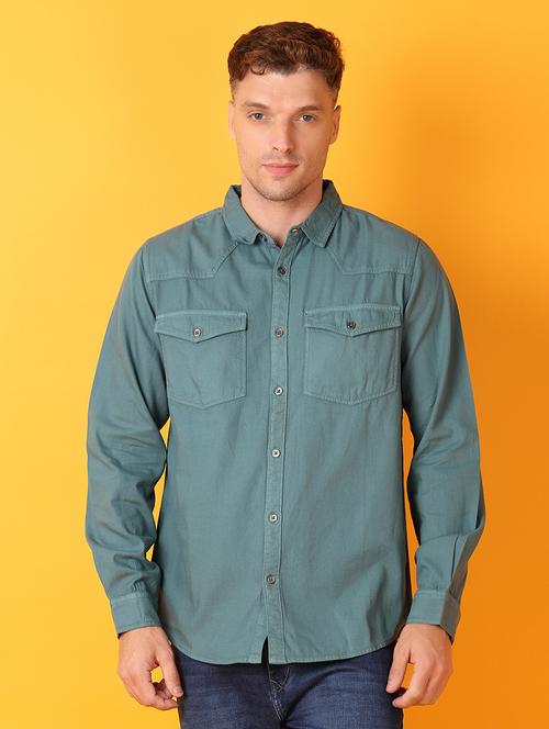 men solid collared long sleeves casual shirt - 21381953 - Very Small Image - 1