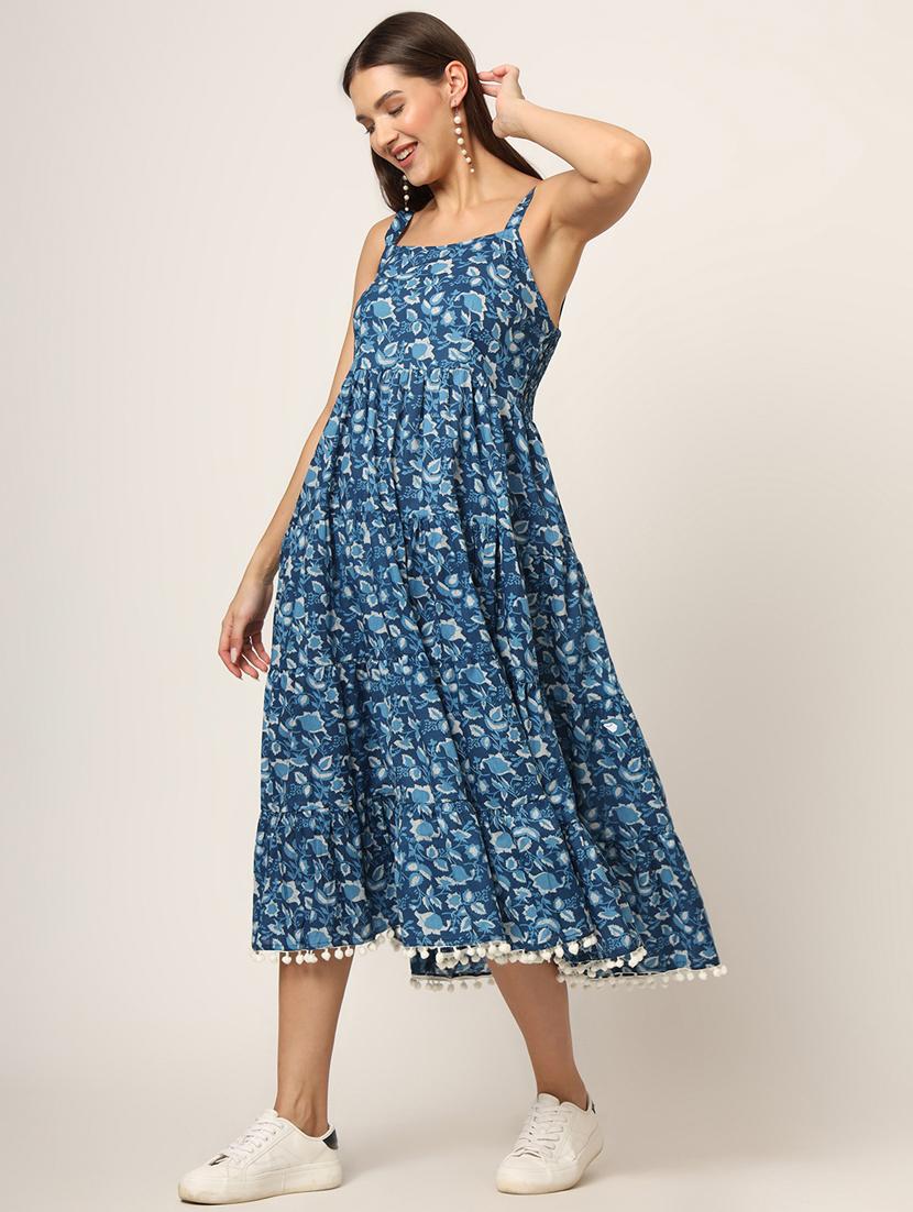 women blue florals printed fit & flare ethnic dress - 21382238 - Standard Image - 3