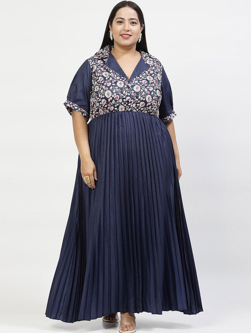 women navy blue plus size fit & flare dress - 21382484 - Zoom Image - 2
