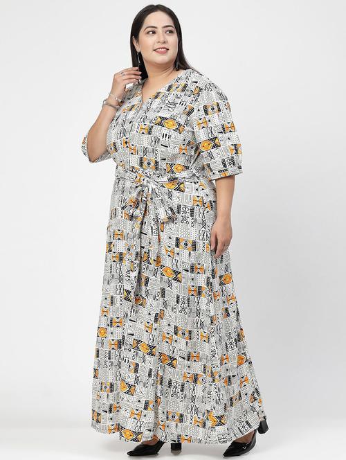 white printed plus size fit & flare dress - 21382513 - Very Small Image - 1
