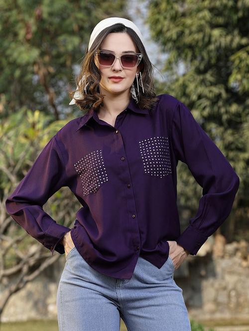 women purple polyester regular shirt - 21382537 - Very Small Image - 1