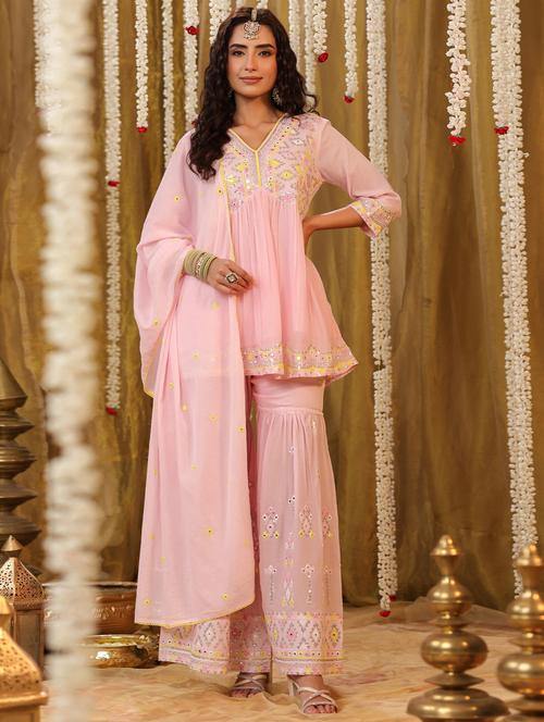 women mirror work kurta sharara set - 21382600 - Very Small Image - 1
