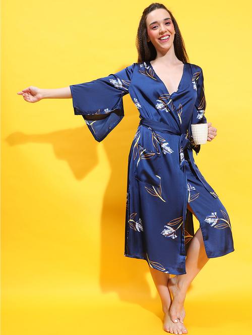 navy blue printed wrap dress - 21382658 - Very Small Image - 1