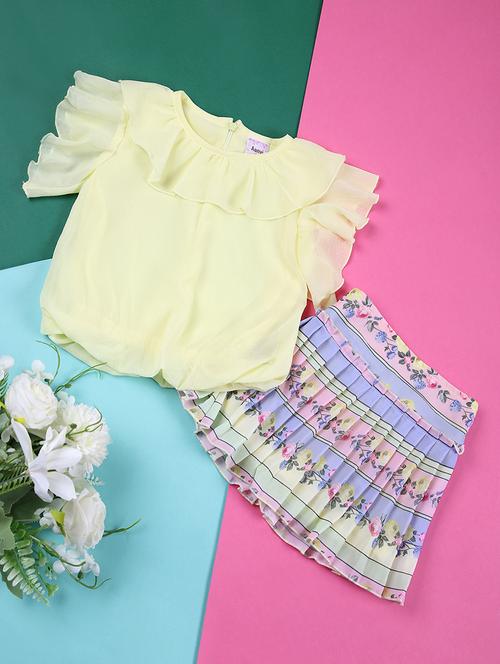 girls solid casual wear sskirt top set - 21382834 - Very Small Image - 1