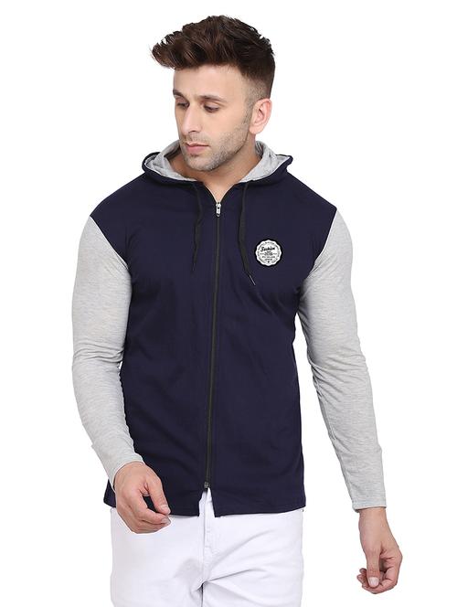 Men Color Block Hooded Cotton T-shirt - 21383858 - Very Small Image - 1