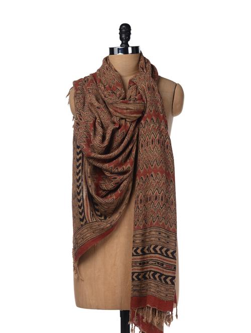 rust warp and weft dupatta - 21385 - Very Small Image - 1