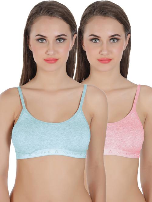 pack of 2 solid cotton blend sports bra - 21386813 - Very Small Image - 1