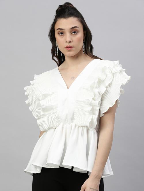 white solid peplum top - 21387422 - Very Small Image - 1