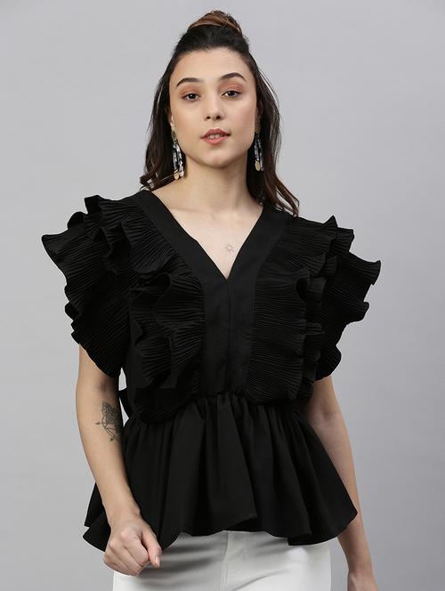 black solid peplum top - 21387423 - Very Small Image - 1