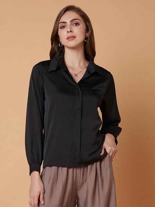 women solid collared puff sleeves top - 21387471 - Very Small Image - 1