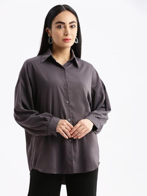 grey solid oversized shirt - 21387578 - Very Small Image - 1