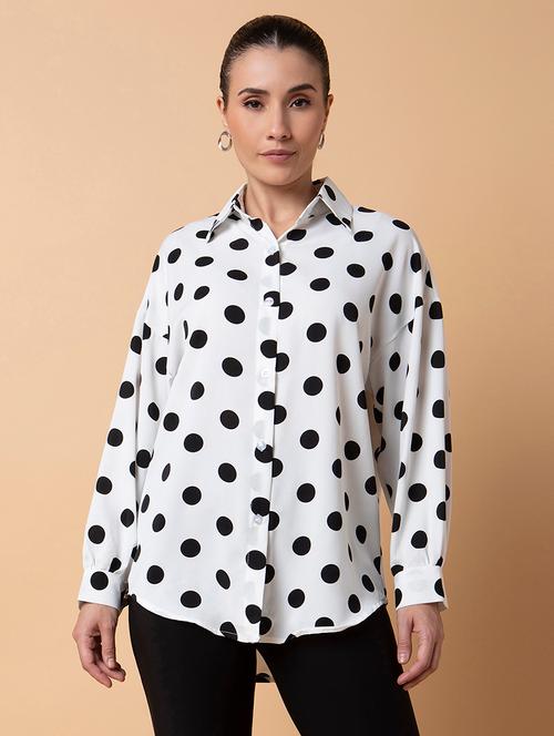 women spread collar polka dot oversized shirt - 21387582 - Very Small Image - 1
