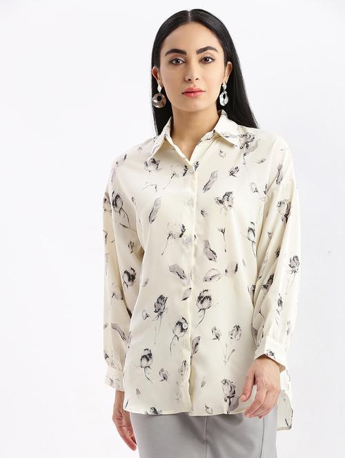 women cream crepe boxy shirt - 21387585 - Very Small Image - 1