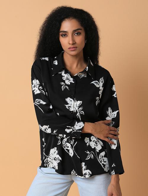 black floral printed oversized shirt - 21387594 - Very Small Image - 1