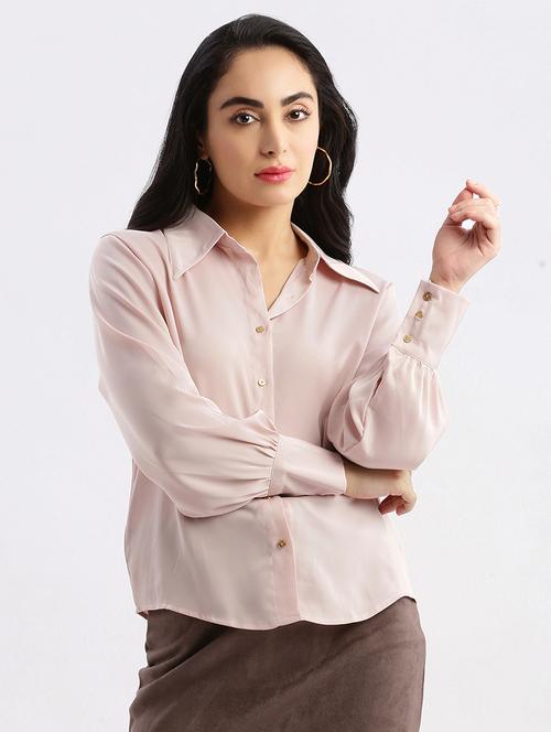 women pink satin regular shirt - 21387615 - Very Small Image - 1
