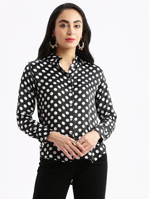 women black polka dots printed regular shirt - 21387658 - Very Small Image - 1