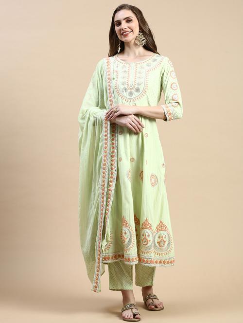women neo mint printed kurta pant set with dupatta - 21387692 - Very Small Image - 1