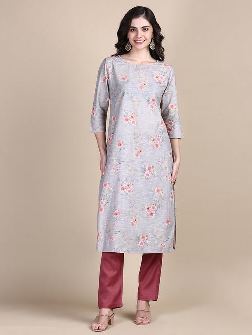 women grey floral printed kurta pant set - 21387725 - Very Small Image - 1
