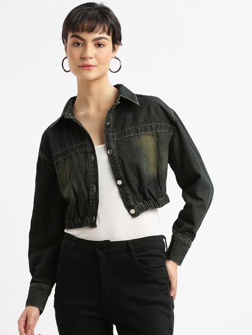 women black denim crop jacket - 21387778 - Very Small Image - 1