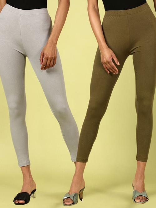 women pack of 2 solid cotton legging - 21388426 - Very Small Image - 1