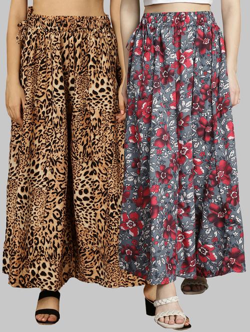 women multicolored printed set of 2 flared palazzo - 21389042 - Very Small Image - 1