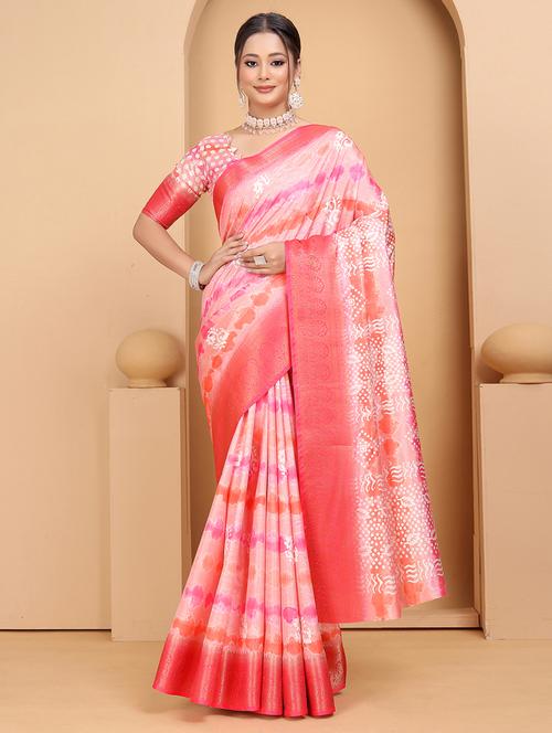 women red printed zari bordered saree with blouse - 21389250 - Very Small Image - 1