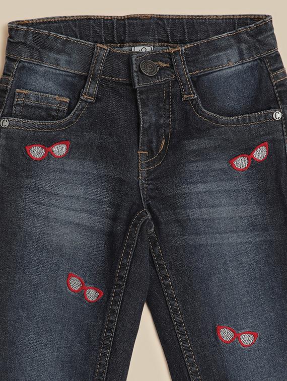 kids blue cotton embroidered jeans - 21389673 - Zoom Image - 2