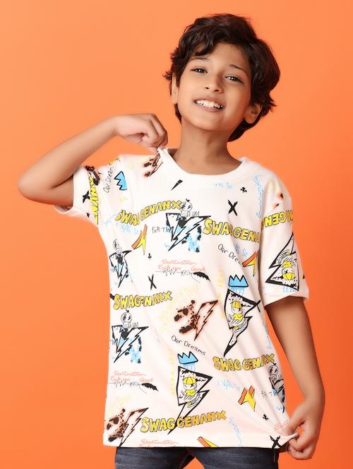 boys white printed cotton t-shirt - 21389892 - Very Small Image - 1