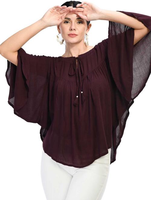 women burgundy viscose regular top - 21389963 - Very Small Image - 1