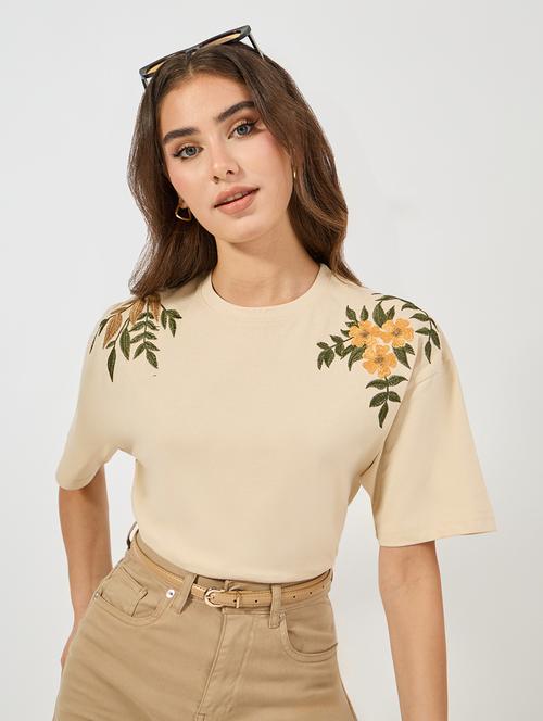 women beige cotton oversized t-shirt - 21390812 - Very Small Image - 1