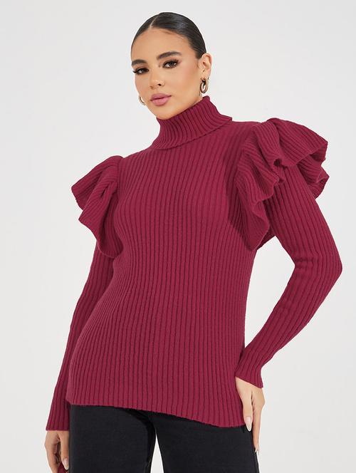 women pink solid turtle neck pullover - 21390824 - Very Small Image - 1
