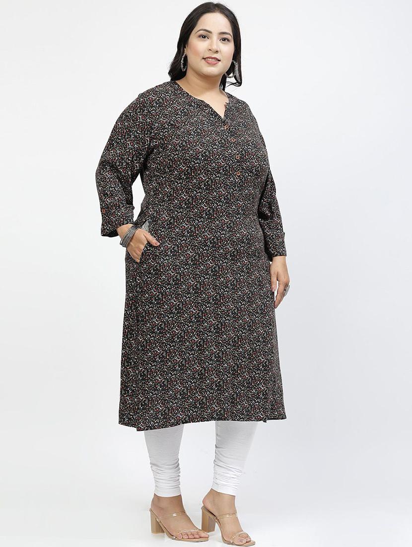 women black long sleeves plus size kurta - 21391096 - Zoom Image - 2