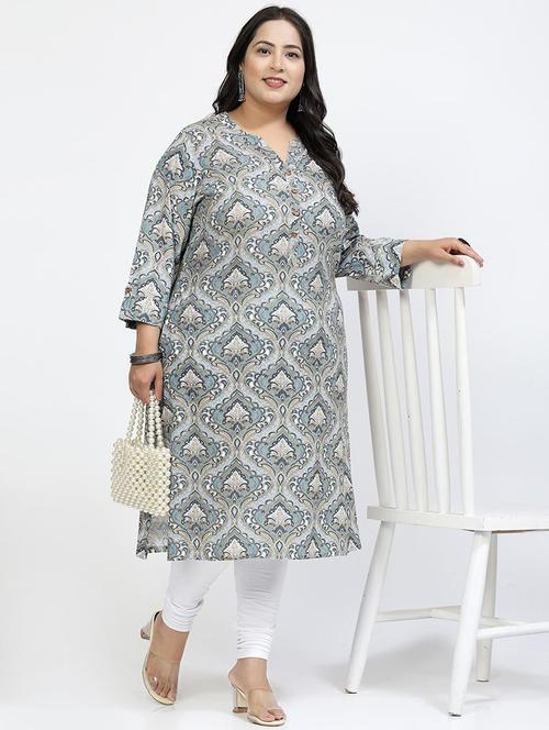 women multi color printed plus size straight kurta - 21391101 - Very Small Image - 1