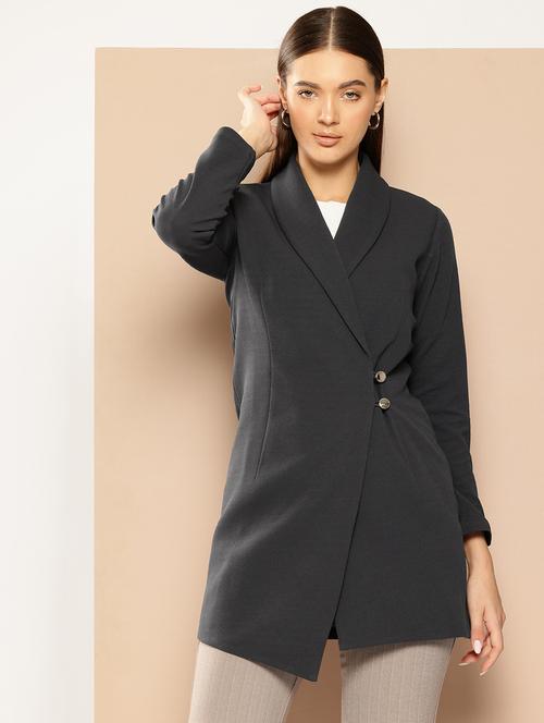 women grey polyester casual blazer - 21391230 - Very Small Image - 1