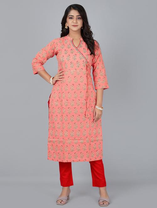 women peach floral printed kurta pant set  - 21391866 - Very Small Image - 1