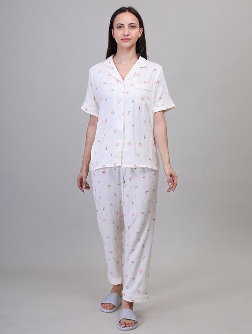 women short sleeve floral printed pyjama nightwear set - 21391957 - Very Small Image - 1