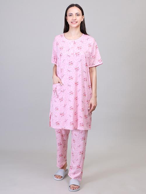women short sleeve floral printed pyjama nightwear set - 21391974 - Very Small Image - 1