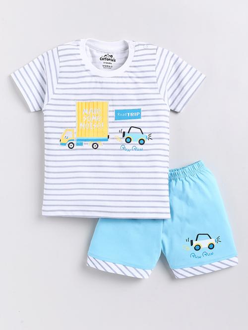 boys printed cotton shorts  twin set - 21392397 - Very Small Image - 1