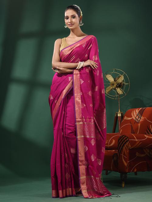 pink cotton blend handloom saree - 21392641 - Very Small Image - 1