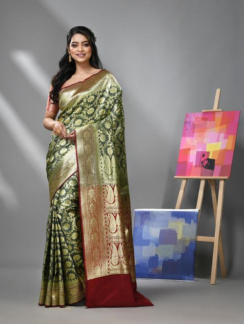 self design banarasi silk saree with blouse - 21392830 - Very Small Image - 1