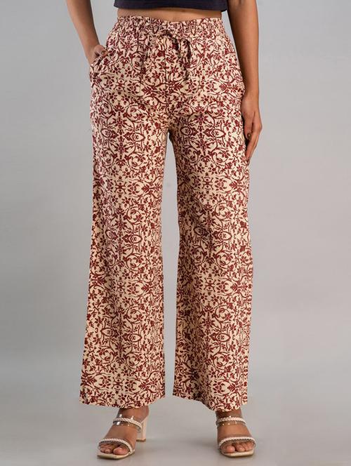 women beige cotton blend palazzo - 21393305 - Very Small Image - 1