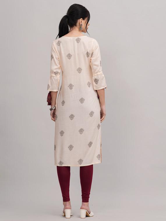 women three quarter sleeve printed a-line kurta - 21393392 - Standard Image - 2
