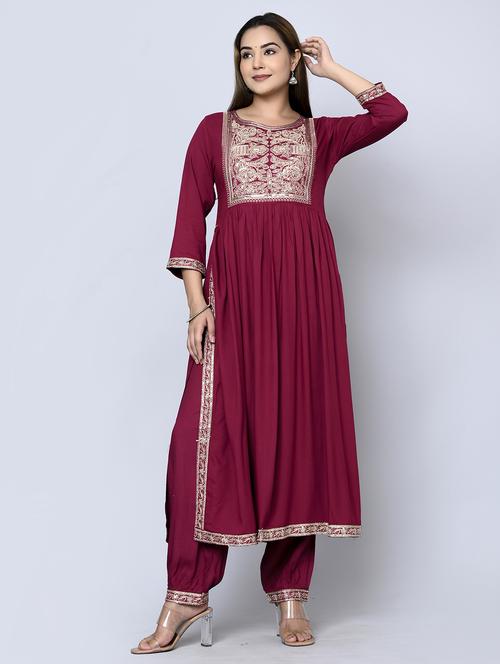 women maroon kurta salwar set with dupatta - 21393393 - Very Small Image - 1