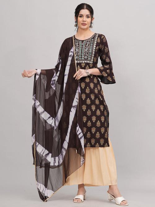 women brown kurta sharara set with dupatta - 21393429 - Very Small Image - 1