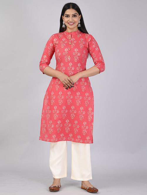 pink floral print kurta palazzo set - 21393443 - Very Small Image - 1