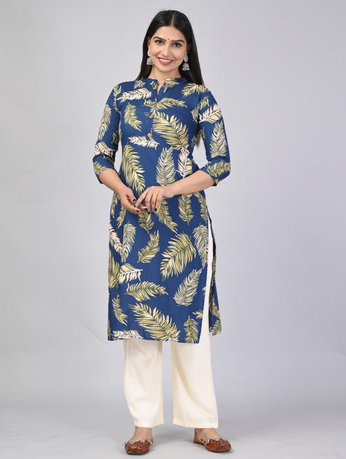 blue tropical kurta palazzo set - 21393448 - Very Small Image - 1